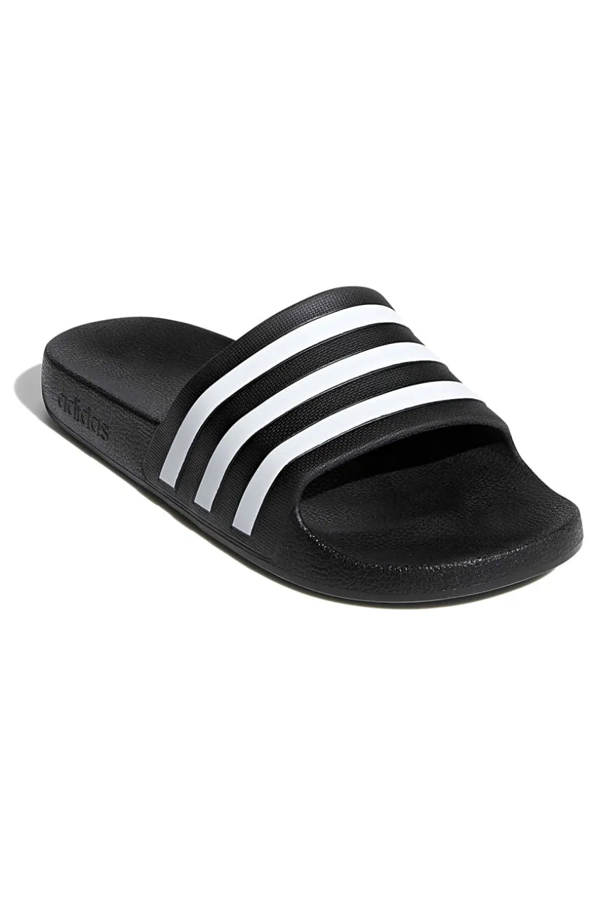 Adidas Adilette Aqua Schwarze Pantoletten mit weißen Bändern