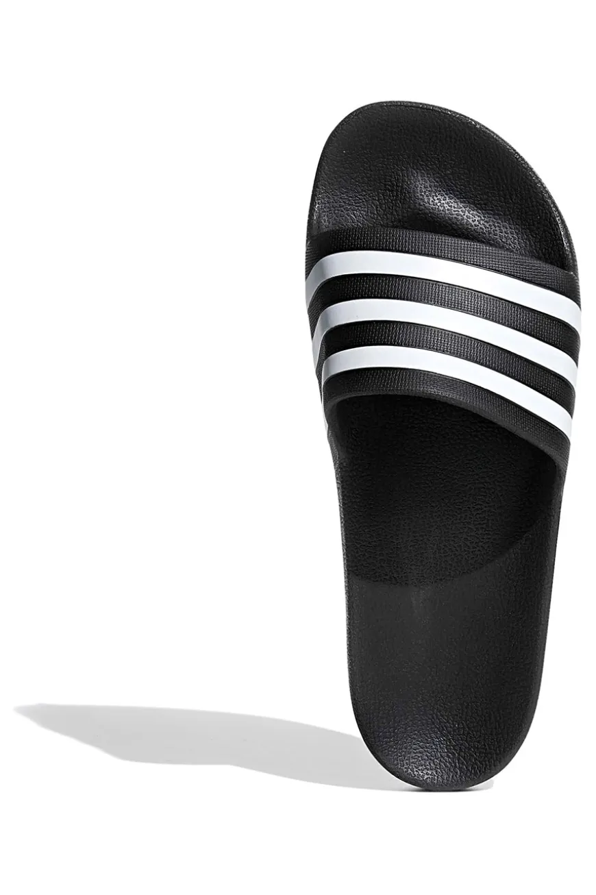 Adidas Adilette Aqua Schwarze Pantoletten mit weißen Bändern