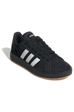Adidas Grand Court Base 00er Retro-Sneaker in Schwarz mit weißen Streifen