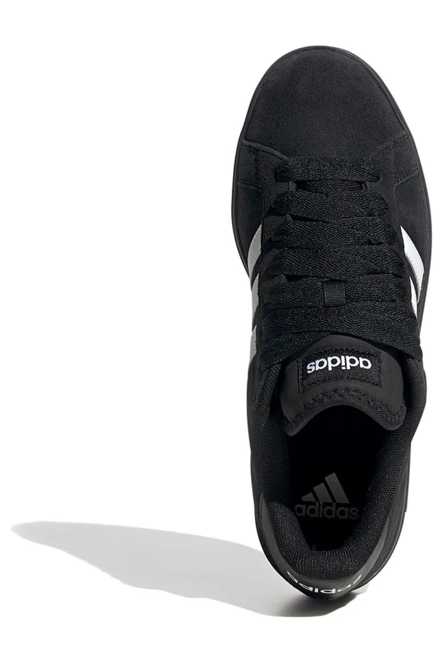 Adidas Grand Court Base 00er Retro-Sneaker in Schwarz mit weißen Streifen