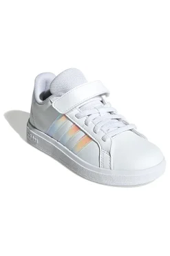 Adidas Grand Court 2.0 EL C – Weiße Sneakers mit schillernden Streifen und Klettverschluss