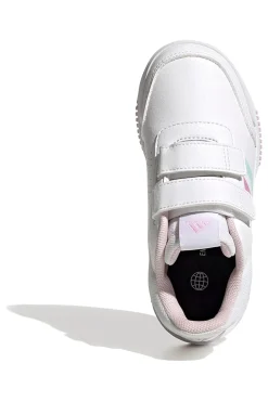 Adidas Tensaur Sport 2 CF K weiße Schuhe mit pastellfarbenen Details und Klettverschluss