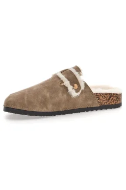 Altemberg 1214 Hausschuhe mit Doppelschnalle und Fellfutter, Taupe