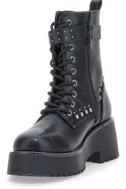 Anfibi Neri Flatform con Borchie e Cinturino Me&Me RQ24W16B