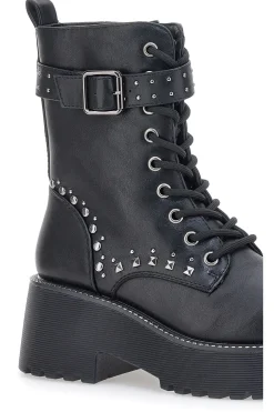 Anfibi Neri Flatform con Borchie e Cinturino Me&Me RQ24W16B