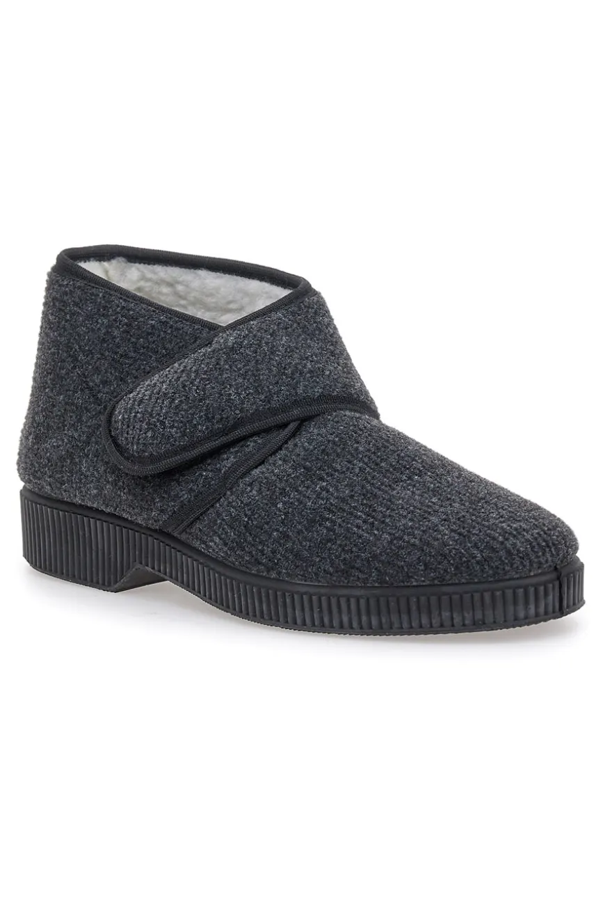 Antica Pantofoleria 1378 dunkelgraue Hausschuhe mit Klettverschluss