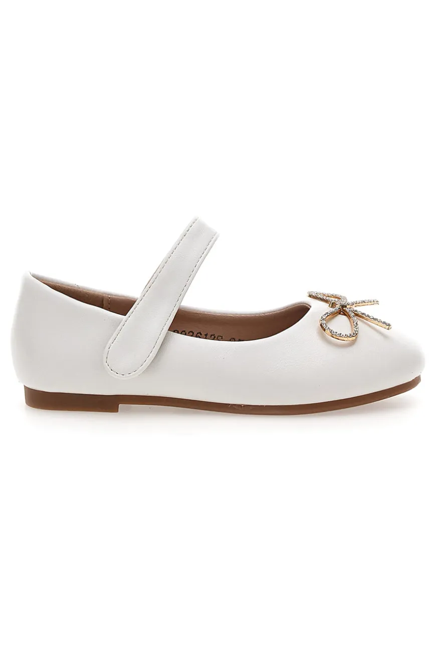 Ballerine bianche con fiocco dorato Grazie girl 392613S
