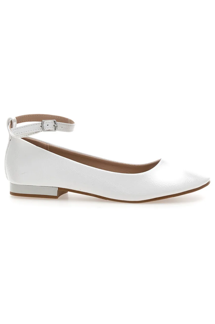 Ballerine bianche vernice con cinturino alla caviglia The First IDE1075 da Donna