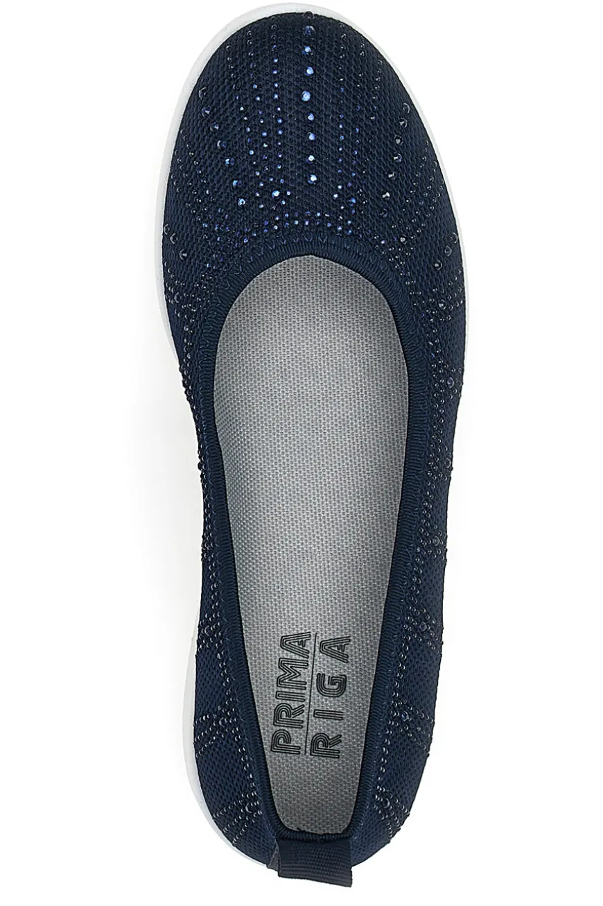 Ballerine Blu In Tessuto Con Strass Prima Riga 429