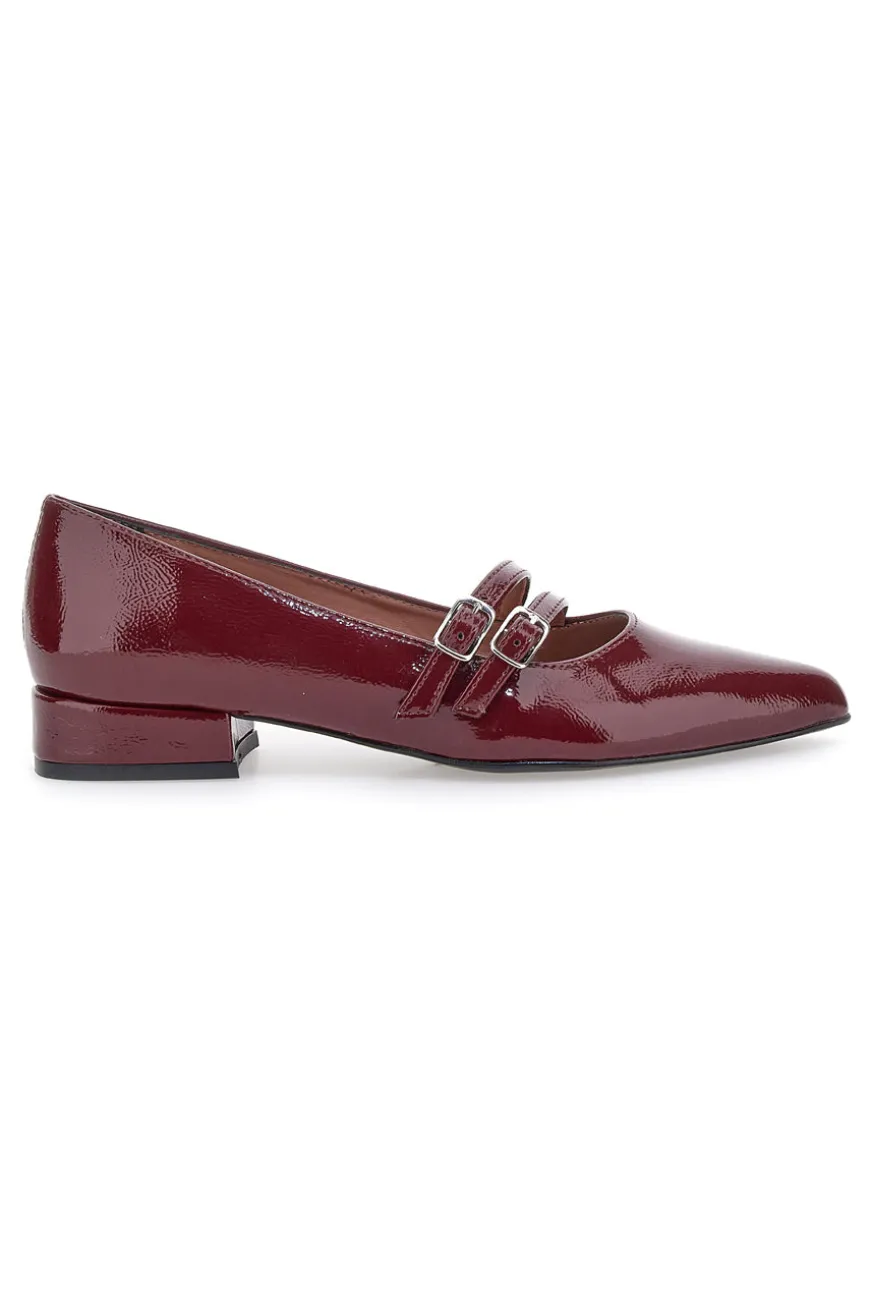 Ballerine bordeaux con punta sfilata e doppia fibbia Pittarello glam 3664