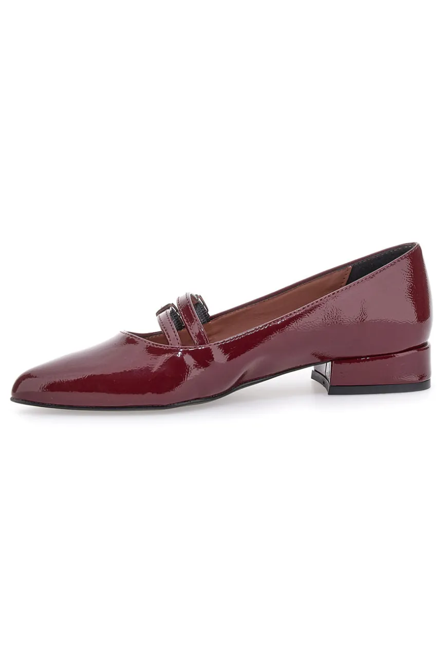 Ballerine bordeaux con punta sfilata e doppia fibbia Pittarello glam 3664