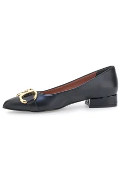 Ballerine nere con punta sfilata e catena oro Pittarello glam 3313