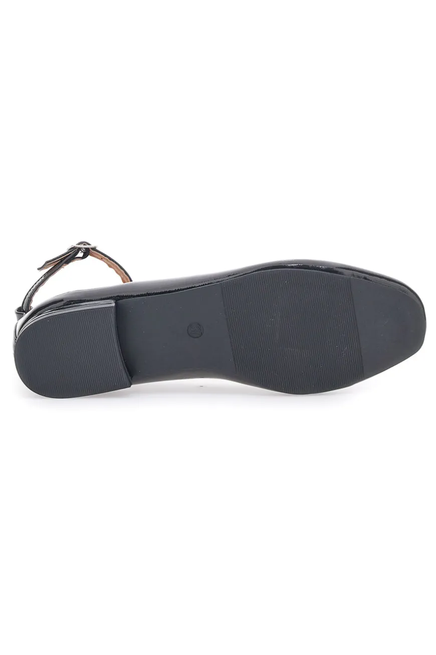 Ballerine Nere Effetto Vernice con Cinturino e Tacco Comodo THE FIRST IDE1075