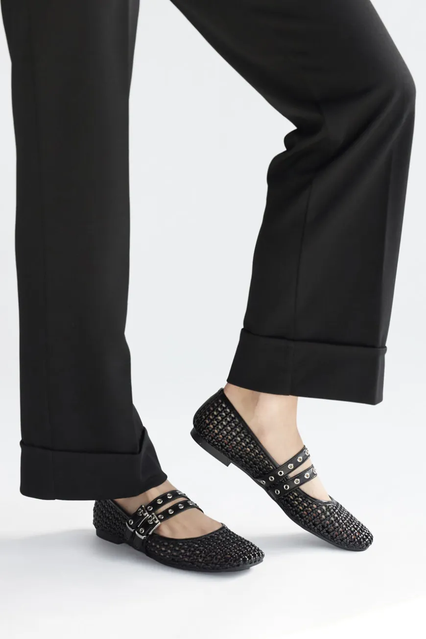 Ballerine nere intrecciate con fibbie The First IDE12 da Donna