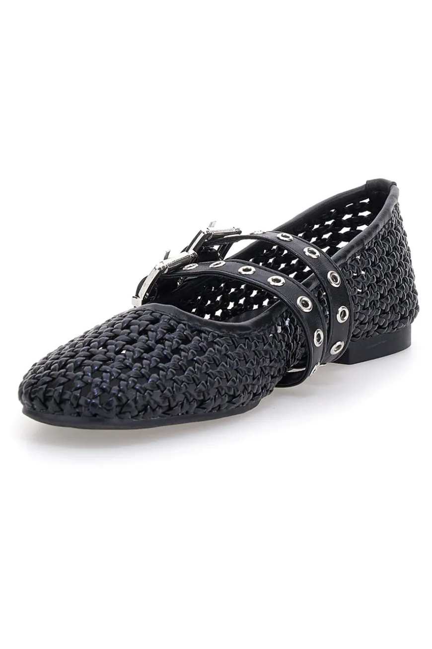 Ballerine nere intrecciate con fibbie The First IDE12 da Donna