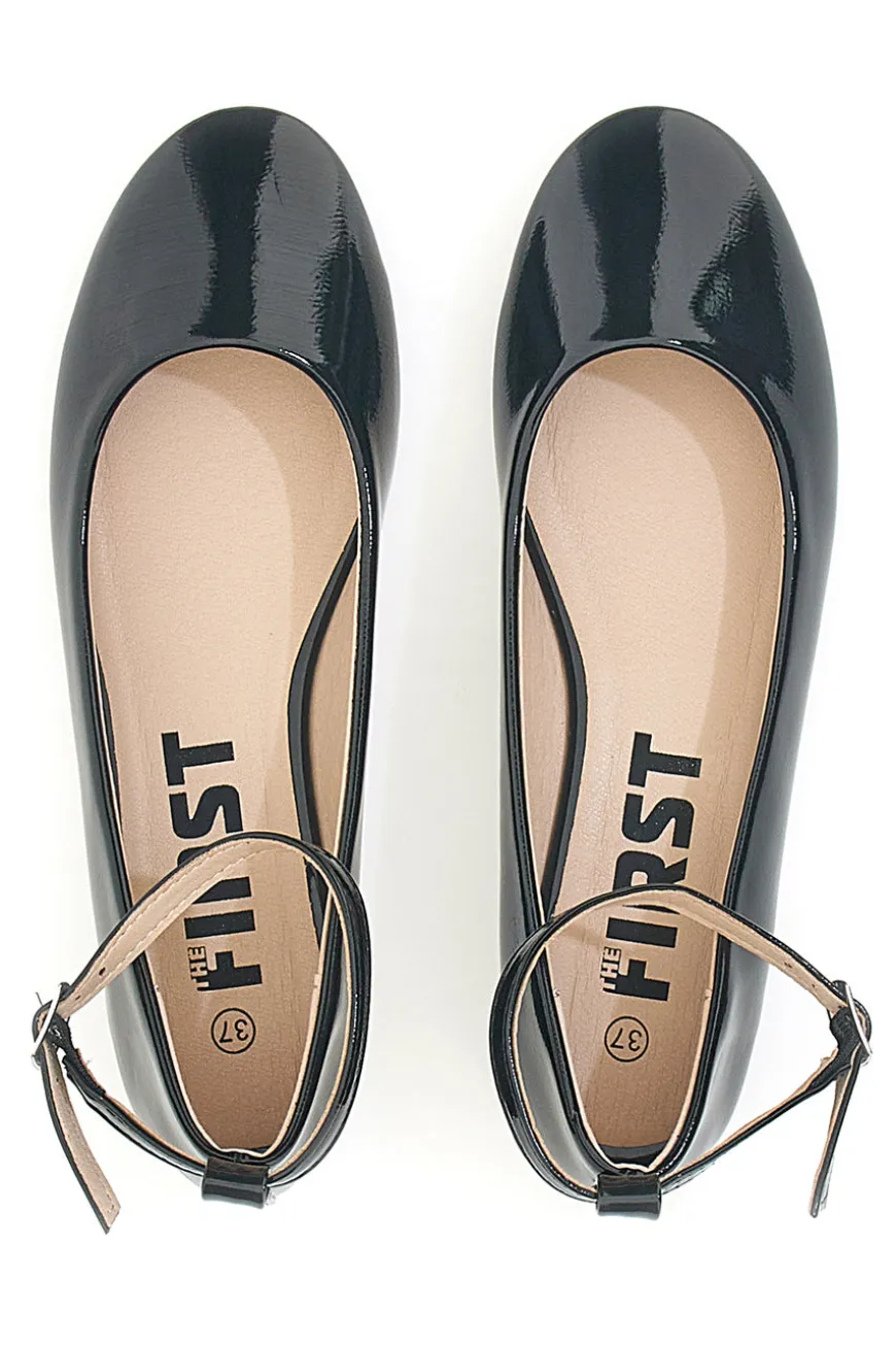 Ballerine nere vernice con cinturino alla caviglia The First IDE1075 da Donna