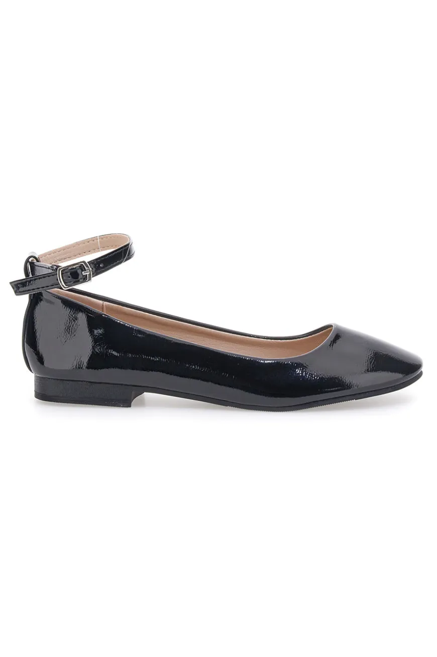 Ballerine nere vernice con cinturino alla caviglia The First IDE1075 da Donna