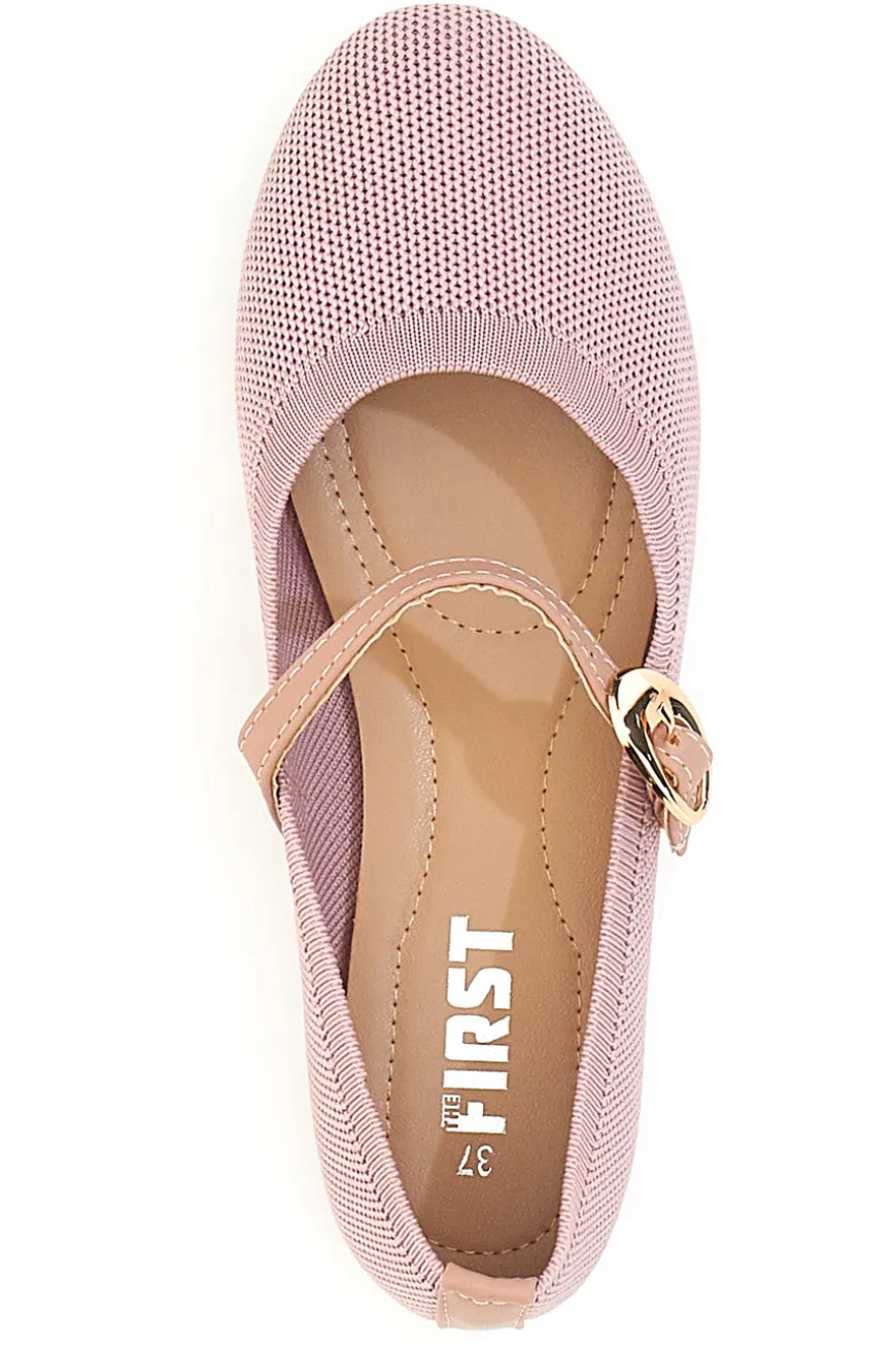 Ballerine rosa in tessuto traforato con cinturino The First PRESZ41