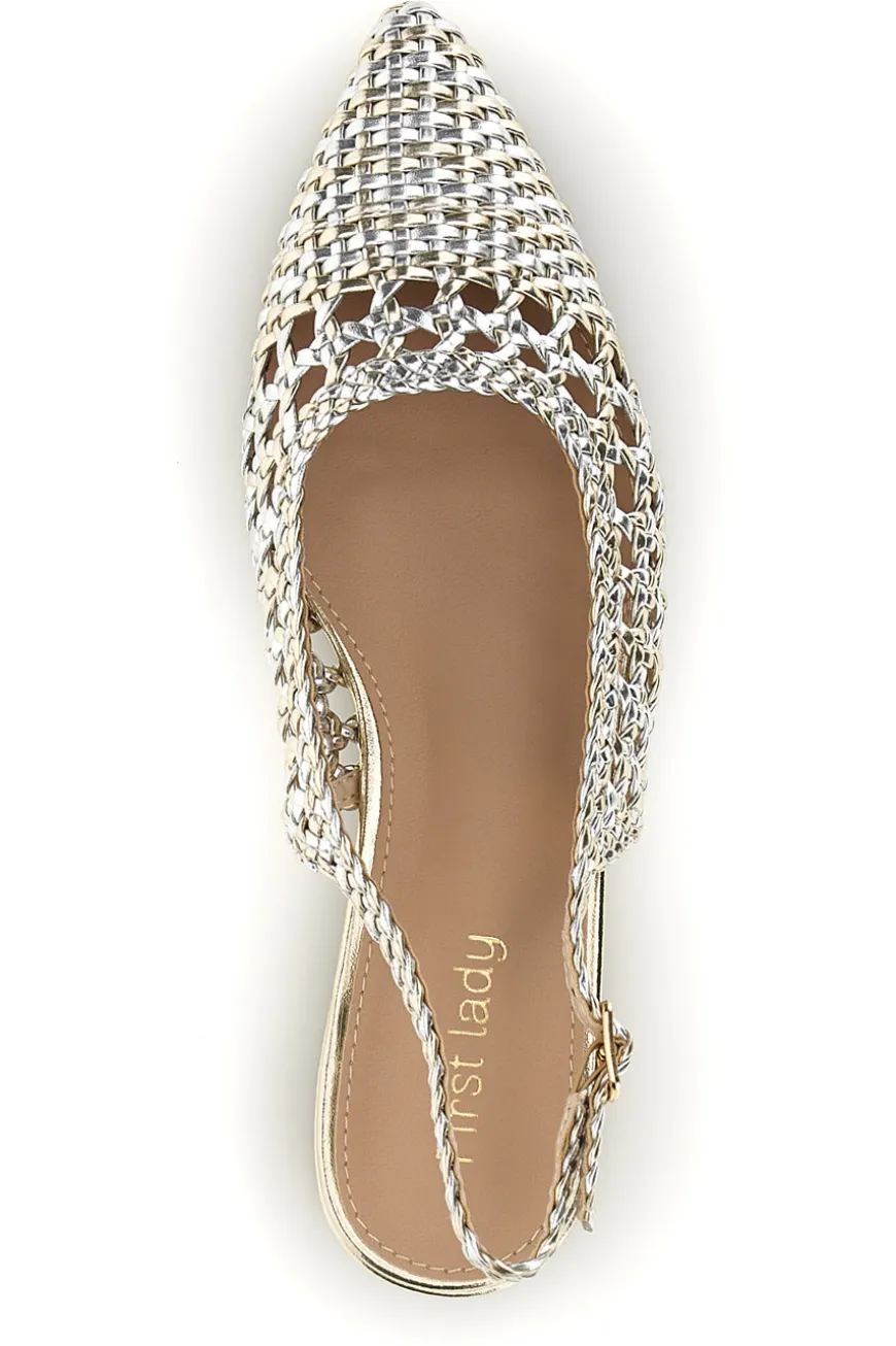 Ballerine slingback oro intrecciate con punta affusolata First Lady P661