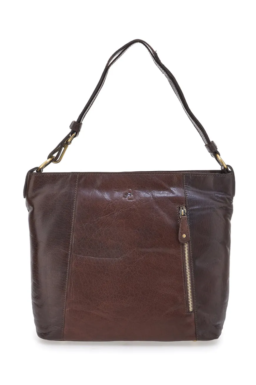 Basile BA3665TI Cognacbraune Handtasche aus echtem Leder mit Reißverschluss