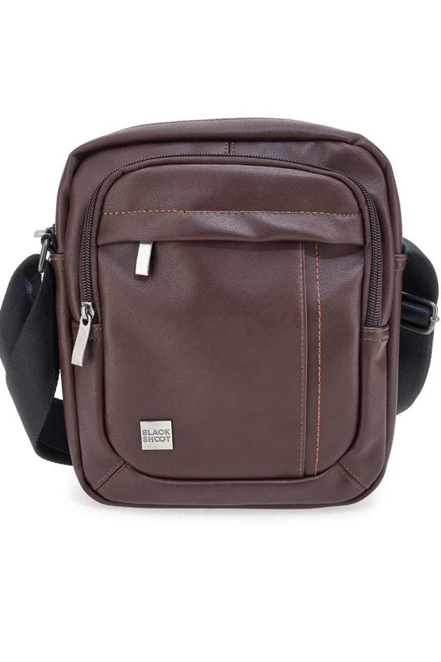 BASILE BS522-4 Schwarze Schultertasche in Ghost Brown mit Kontrastnähten