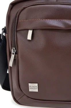 BASILE BS522-4 Schwarze Schultertasche in Ghost Brown mit Kontrastnähten