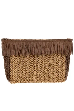 Basile CLASS BA27401 Braun gewebte Fransen Strand Clutch Tasche
