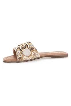 Beige flache Hausschuhe mit goldenem Horsebit First Lady 467