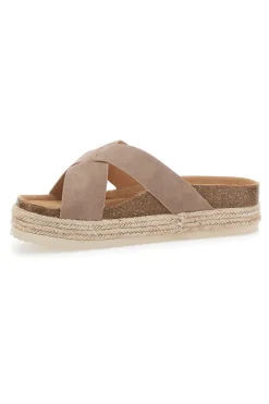 Beige Hausschuhe mit gekreuzten Riemen und Ledersohle Superga S11Y281