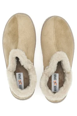 Beige Hausschuhe mit Pelzbesatz und warmer Innenseite Gaia Mania GG463