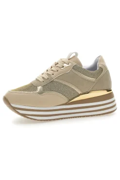 Beige Schnürschuhe mit Plateau und Obermaterial mit Glitzer CAFE‘ COST H1506049
