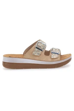 Beige Slipper mit Muster und Doppelschnalle INBLU 19 TF für Damen | Pittarello