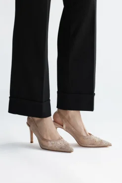 Beige Tüll Slingback Pumps mit Strasssteinen First Lady P656