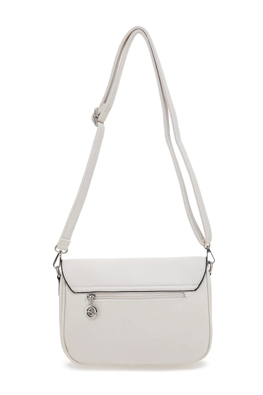 Beige Umhängetasche mit Überschlag und Magnetverschluss Emma spagnesi PU1096