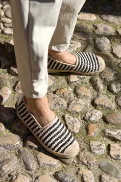 Beige und schwarz gestreifte Stoff Espadrilles Prima riga p687