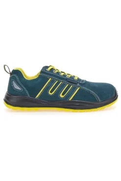 Blaue Sicherheitsschuhe mit gelben Einsätzen aus Blue Star BS 80 Leder