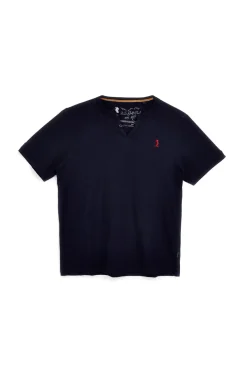 Blaues T-Shirt mit Baumwolle serafino Halsausschnitt Us Golf TS1103