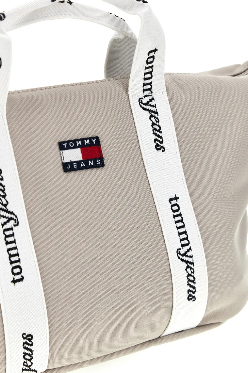 Borsa a Mano Beige in Tessuto con Bande Logo Tommy Jeans 18460
