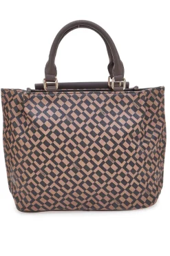 Borsa a mano marrone con stampa geometrica Lancetti LL25W-107-1