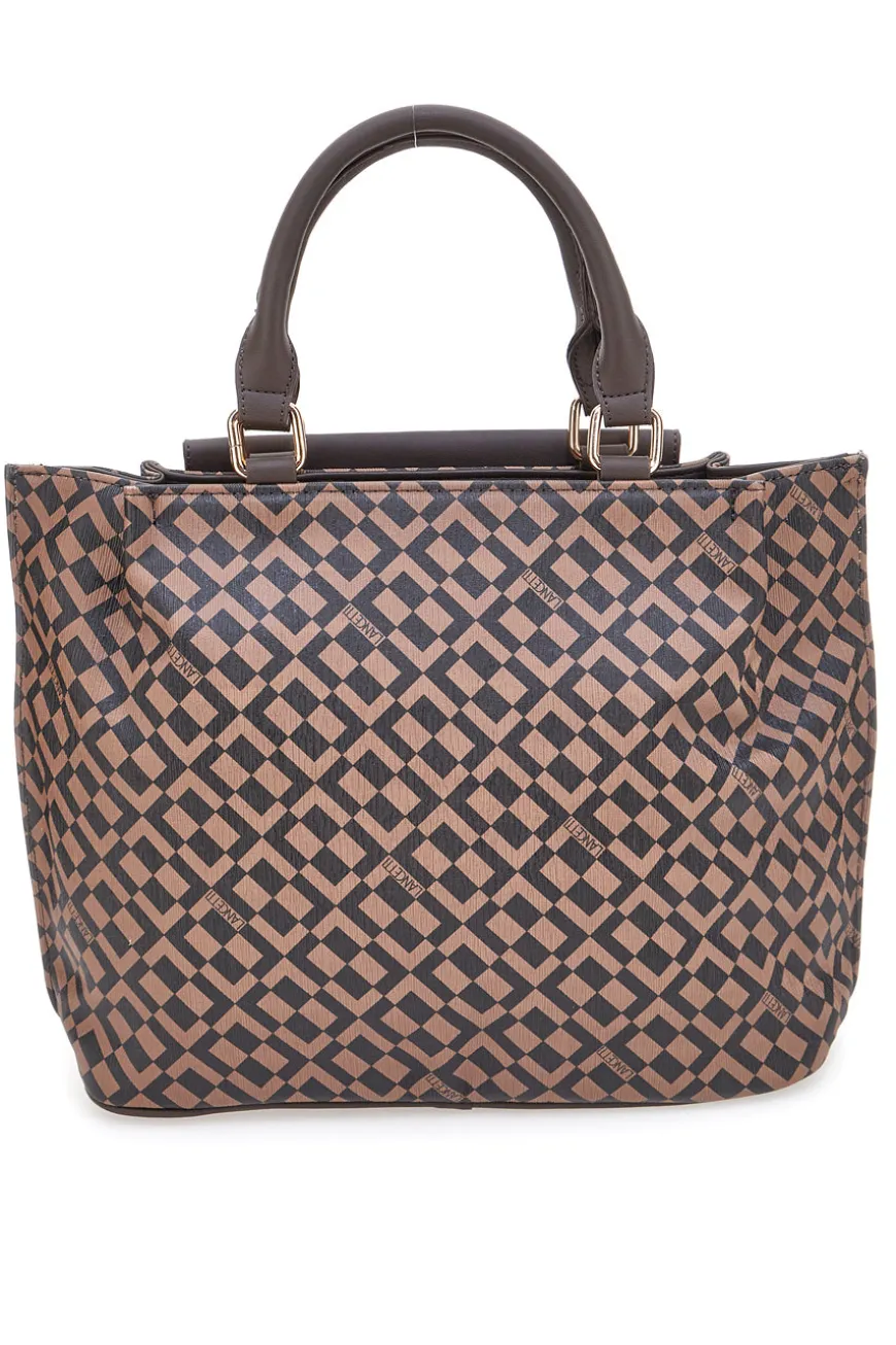 Borsa a mano marrone con stampa geometrica Lancetti LL25W-107-1