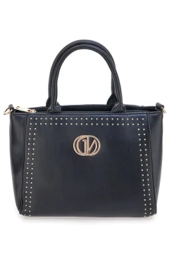 Borsa a mano nera con borchie e tracolla Guido Vietri K30,374,B016