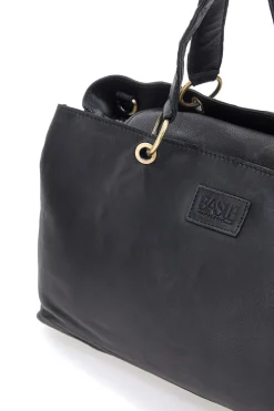 Borsa a mano nera in vera pelle con zip posteriore Basile BA3672DX