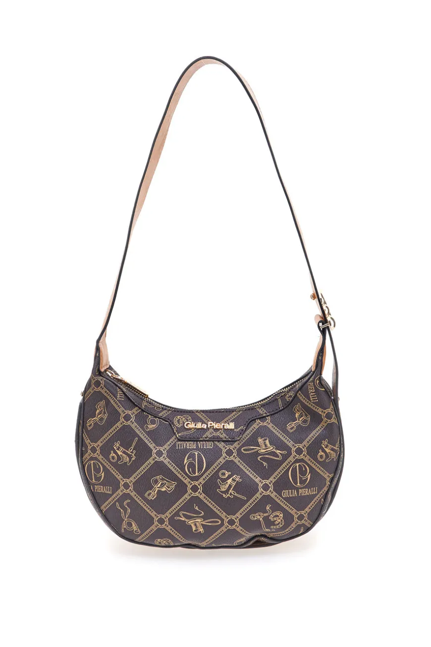 Borsa a spalla marrone stampa logo Giulia Pieralli R-335
