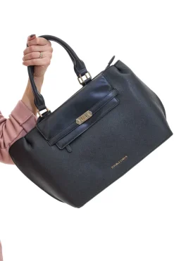 Borsa a Spalla Nera con dettagli Dorati e Manico Double Check 18248-2