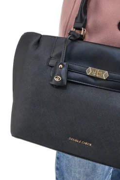 Borsa a Spalla Nera con dettagli Dorati e Manico Double Check 18248-2