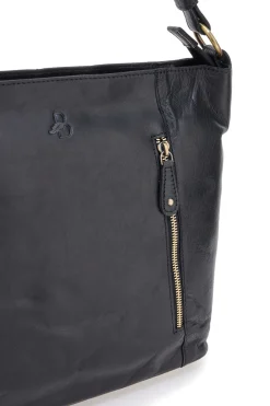 Borsa a spalla nera in vera pelle artigianale con zip Basile BA3665TI