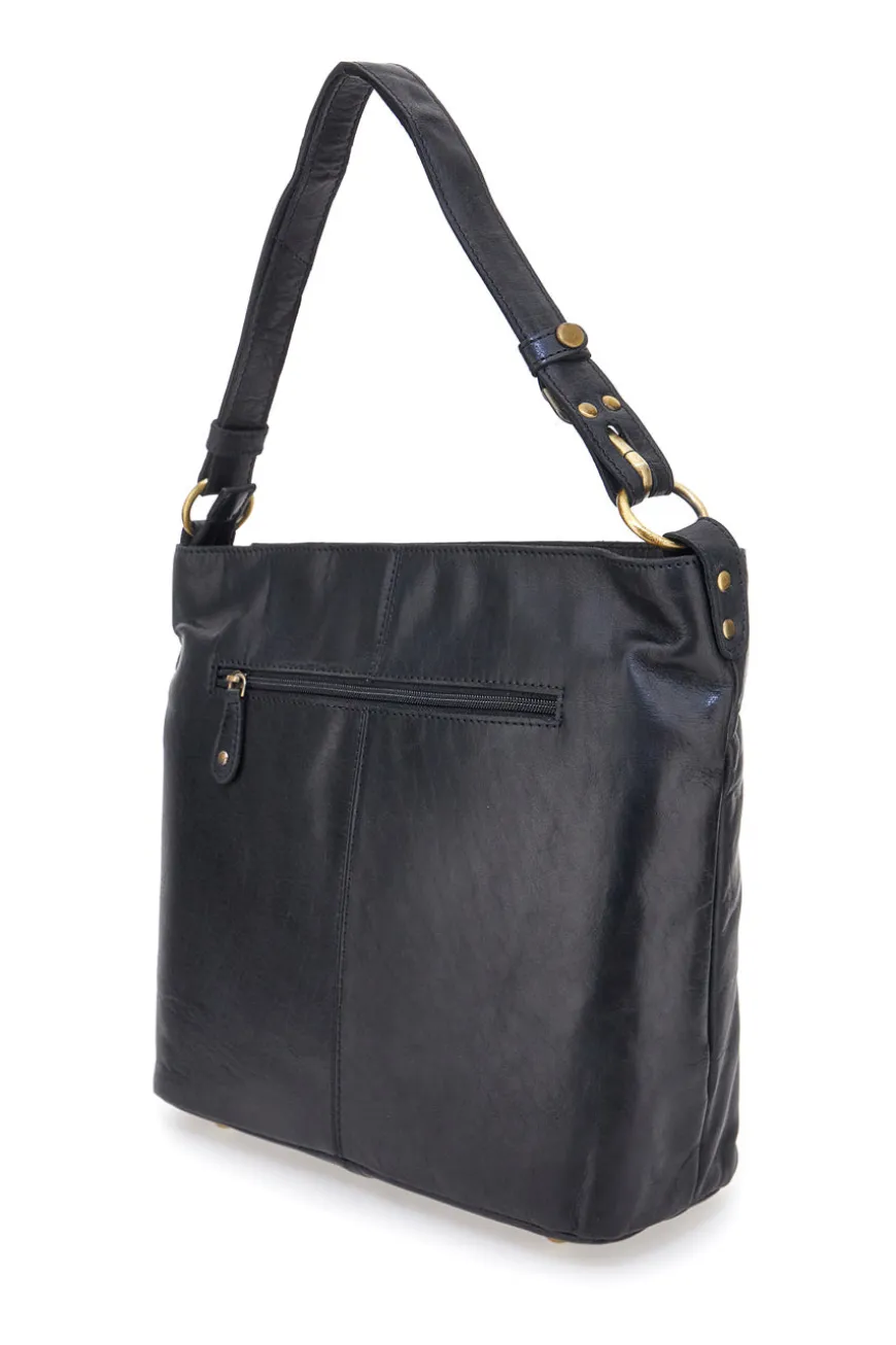 Borsa a spalla nera in vera pelle artigianale con zip Basile BA3665TI