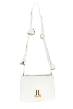 Borsa a Tracolla Bianca con Logo Dorato e Tracolla con Fiori Lancetti LL26S-106-2