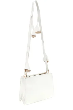 Borsa a Tracolla Bianca con Logo Dorato e Tracolla con Fiori Lancetti LL26S-106-2