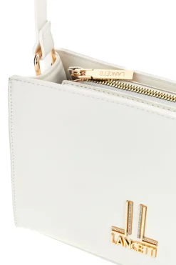 Borsa a Tracolla Bianca con Logo Dorato e Tracolla con Fiori Lancetti LL26S-106-2